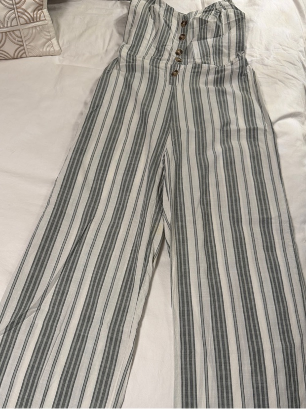 Japna Cream and Gray Striped Smocked Top